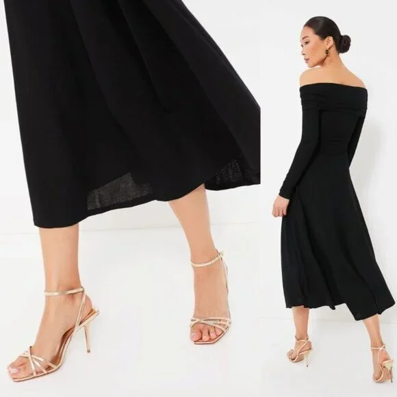 Moon River NEW Black Off the Shoulder Long Sleeve Jersey Knit Maxi Dress Size M - Picture 3 of 11